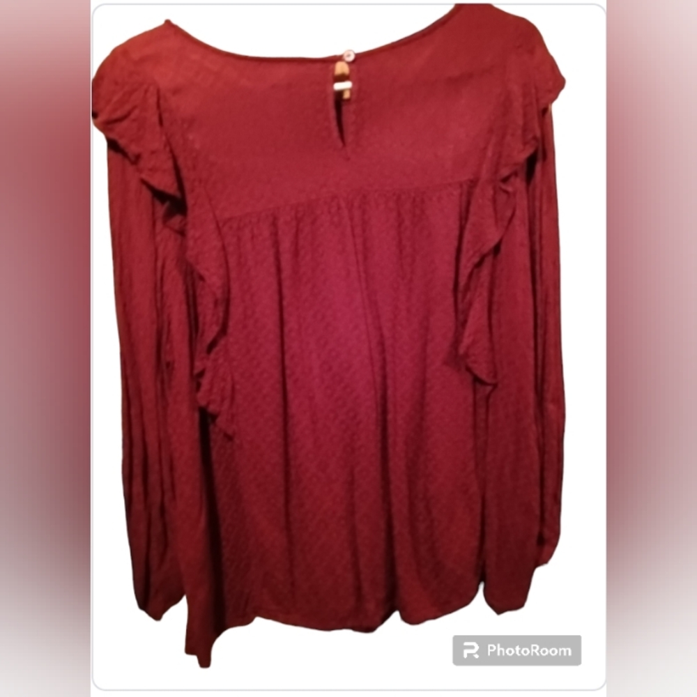 Universal Thread Maroon Quarter Sleeve Blouse Wit… - image 2